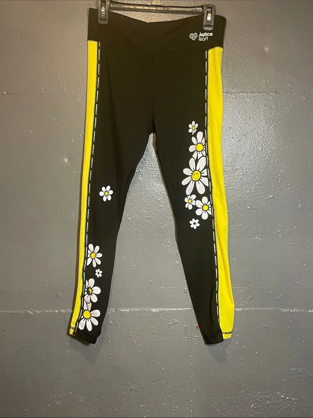 Justice Black & Yellow Daisy-Print Leggings for Kids
